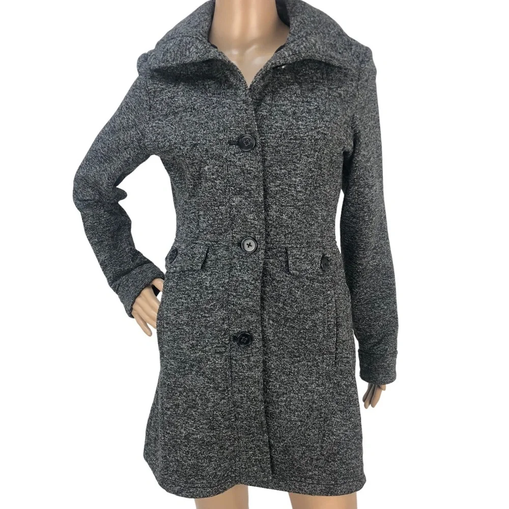 Weatherproof Gray Marled Knit Button Up Peacoat‎ Sweater Midi Jacket Small